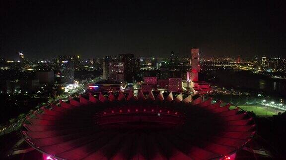 广东佛山城市地标建筑夜景灯光航拍