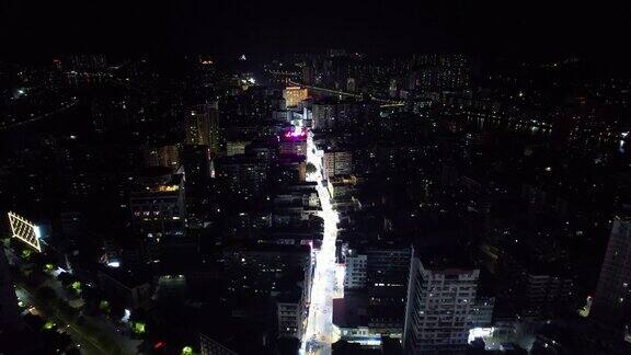 广东韶关城市夜景步行街航拍