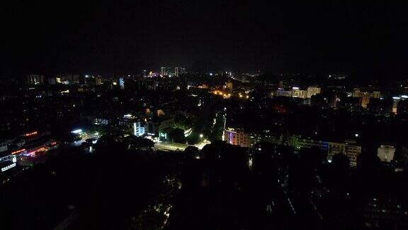 广西桂林城市地标夜景航拍
