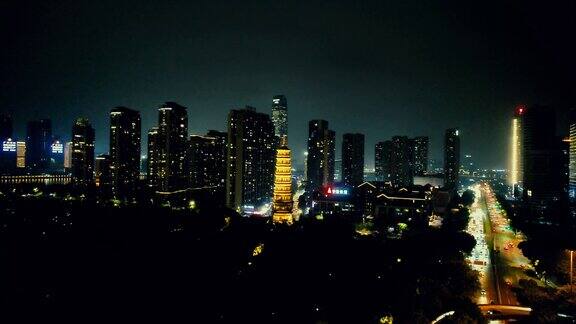广州琶洲塔夜景灯光航拍