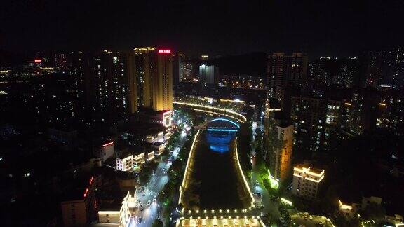 湖南郴州城市夜景灯光航拍