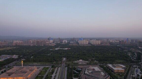 河南洛阳城市夜幕降临灯光航拍