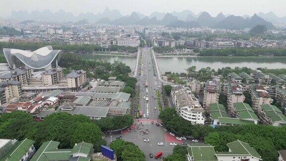 航拍广西桂林城市风光