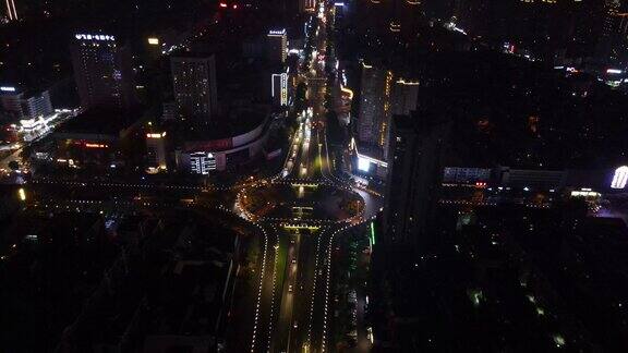 航拍湖南岳阳火车站立交桥夜景