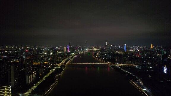 广州珠江两岸夜景灯光航拍