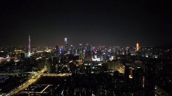 广州城市夜景灯光交通航拍