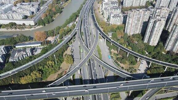 航拍城市立交桥南京双桥门高架桥