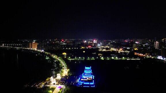 航拍江西抚州城市夜景灯光