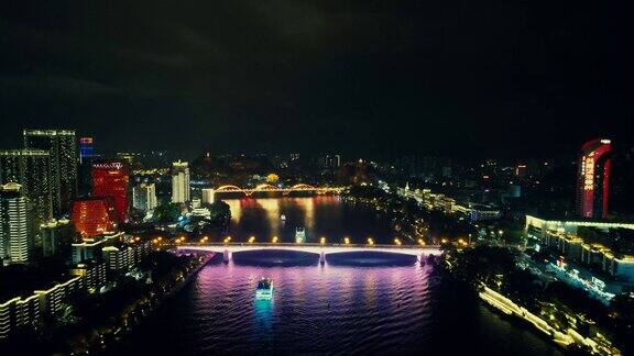 广西柳州大桥夜景航拍