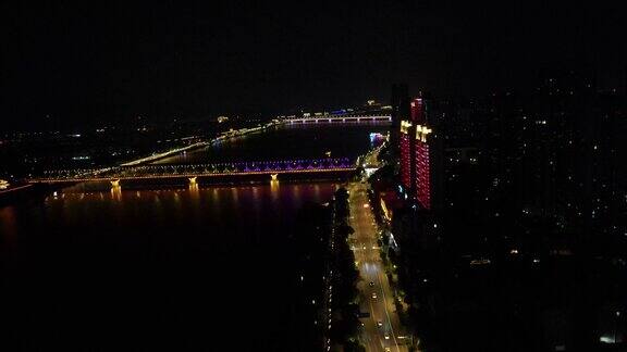 湖北襄阳城市夜景航拍