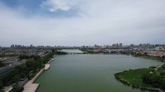 航拍山东聊城城市全景