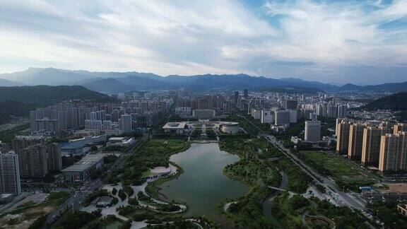 福建龙岩龙津湖公园龙岩市政府航拍