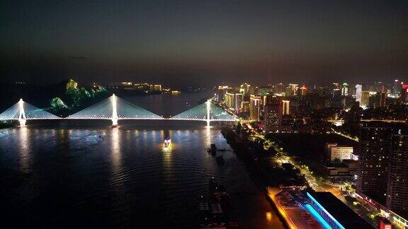 航拍湖北宜昌夷陵长江大桥夜景 