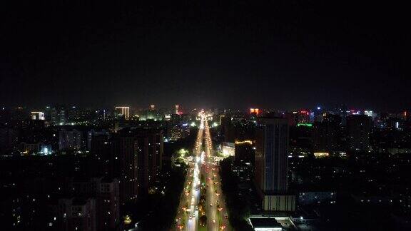 山东潍坊城市夜景交通车辆行驶航拍