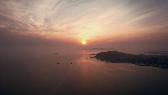中国最美海岛长岛晚霞夕阳航拍
