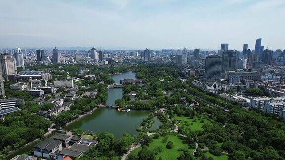 浙江宁波天一阁月湖公园航拍 