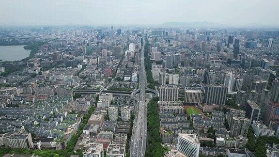 杭州城市大景城市交通航拍