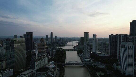 浙江宁波城市清晨航拍