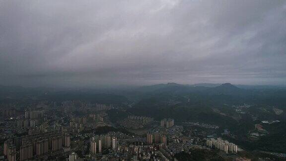 大山城市乌云暴雨来临航拍