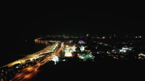 山东蓬莱城市夜景灯光航拍