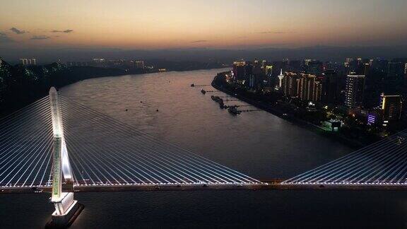 湖北宜昌夷陵长江大桥夜景航拍