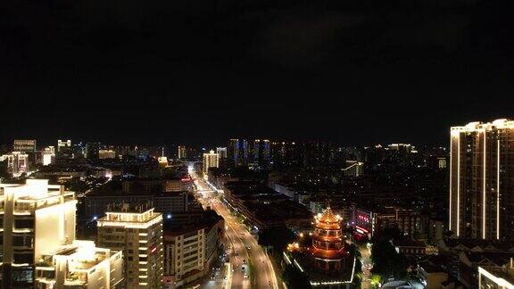 福建漳州城市夜景灯光航拍