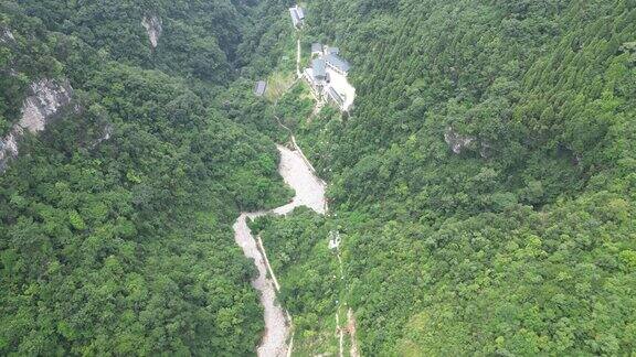 航拍湖北宜昌三峡猴溪防风景名胜区山谷缆车