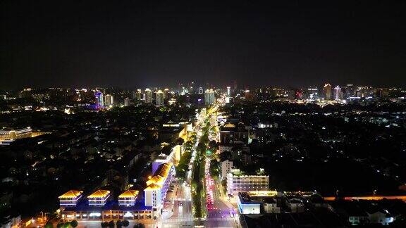 江苏苏州城市夜景交通航拍