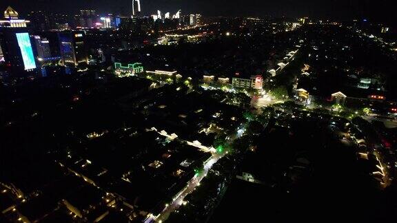 浙江绍兴城市夜景灯光交通航拍 