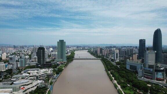 浙江宁波奉化江风光高楼建筑航拍