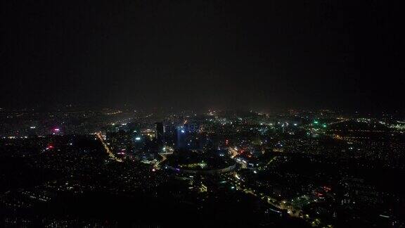 航拍山东济南新城区夜景灯光