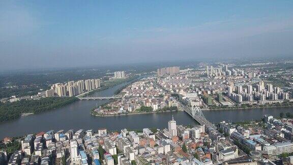 航拍湖北随州城市厥水河运水风光