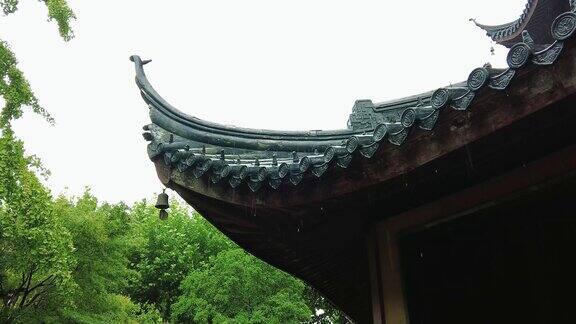 寺庙下雨素材苏州北寺塔实拍