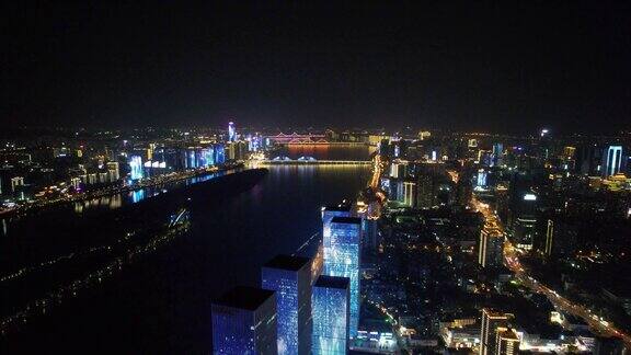 航拍湖南长沙城市风光夜景