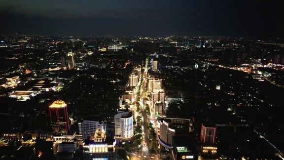 浙江绍兴人民路夜景灯光航拍交通