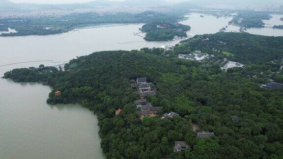 航拍无锡太湖鼋头渚风景区广福寺