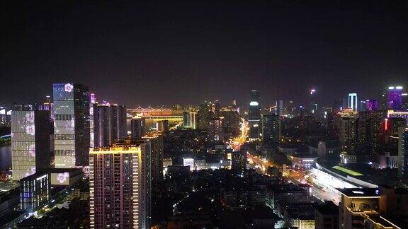 航拍湖南长沙城市夜景