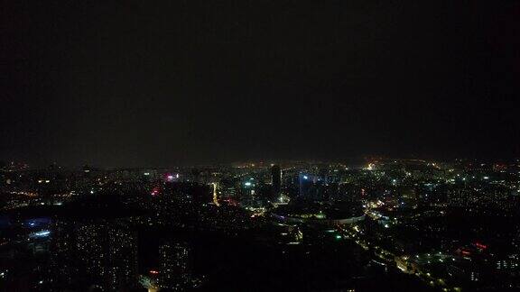 城市夜景闪电航拍济南夜景