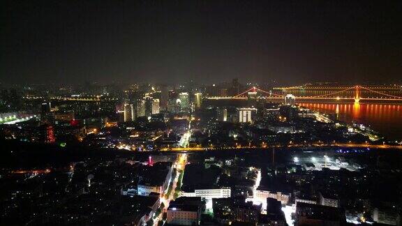 航拍湖北武汉城市夜景 