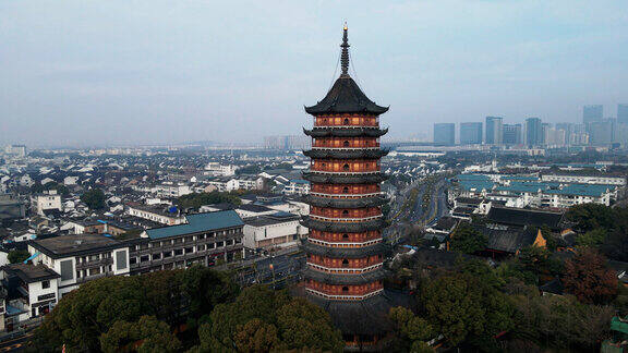 航拍苏州报恩寺塔（北寺塔）