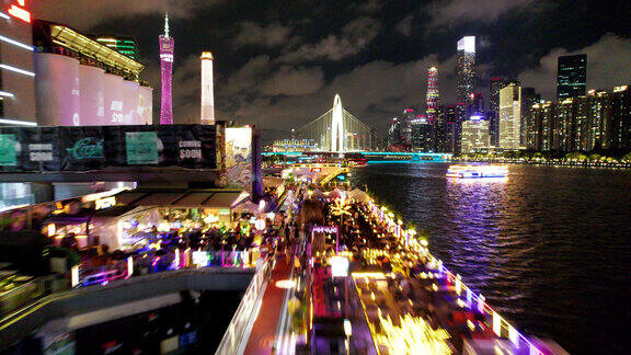 航拍广州珠江两岸的城市夜景