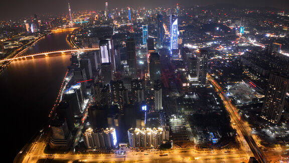 航拍广州国际金融城的夜景