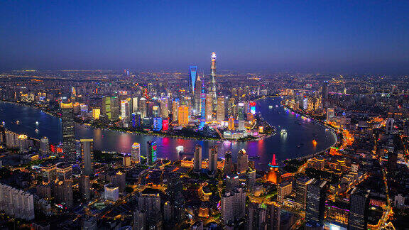 航拍上海现代都市摩天大楼陆家嘴外滩夜景