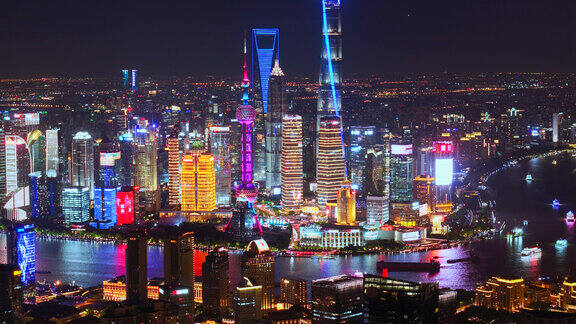 航拍上海现代都市摩天大楼陆家嘴外滩夜景